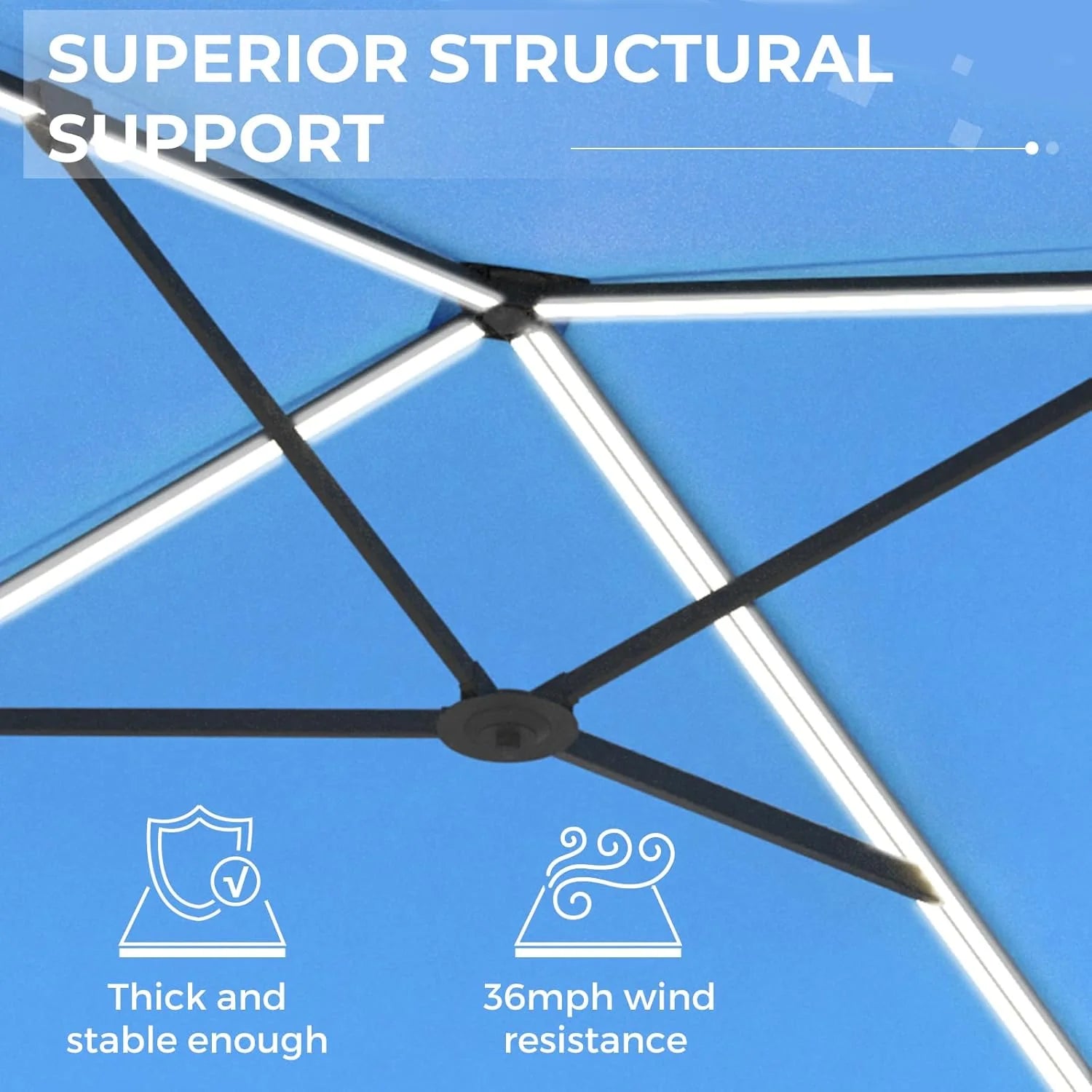 AECOJOY 10FT Large Patio Umbrella with Solar Lights, Rectangle Wall Mounted Outdoor Patio Umbrella, Blue - Product image 5