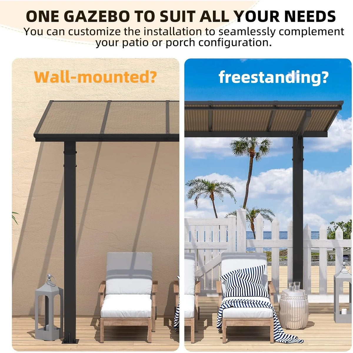 AECOJOY 8' x 8' Gazebo for Patio, Freestanding Lean to Hard Top Gazebo Carport Shelter - Product image 4