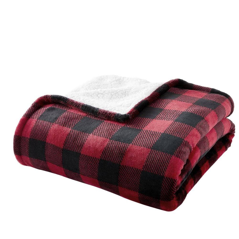 Home Decorators Collection Plush Red Buffalo Check Sherpa Throw Blanket - Product image 1