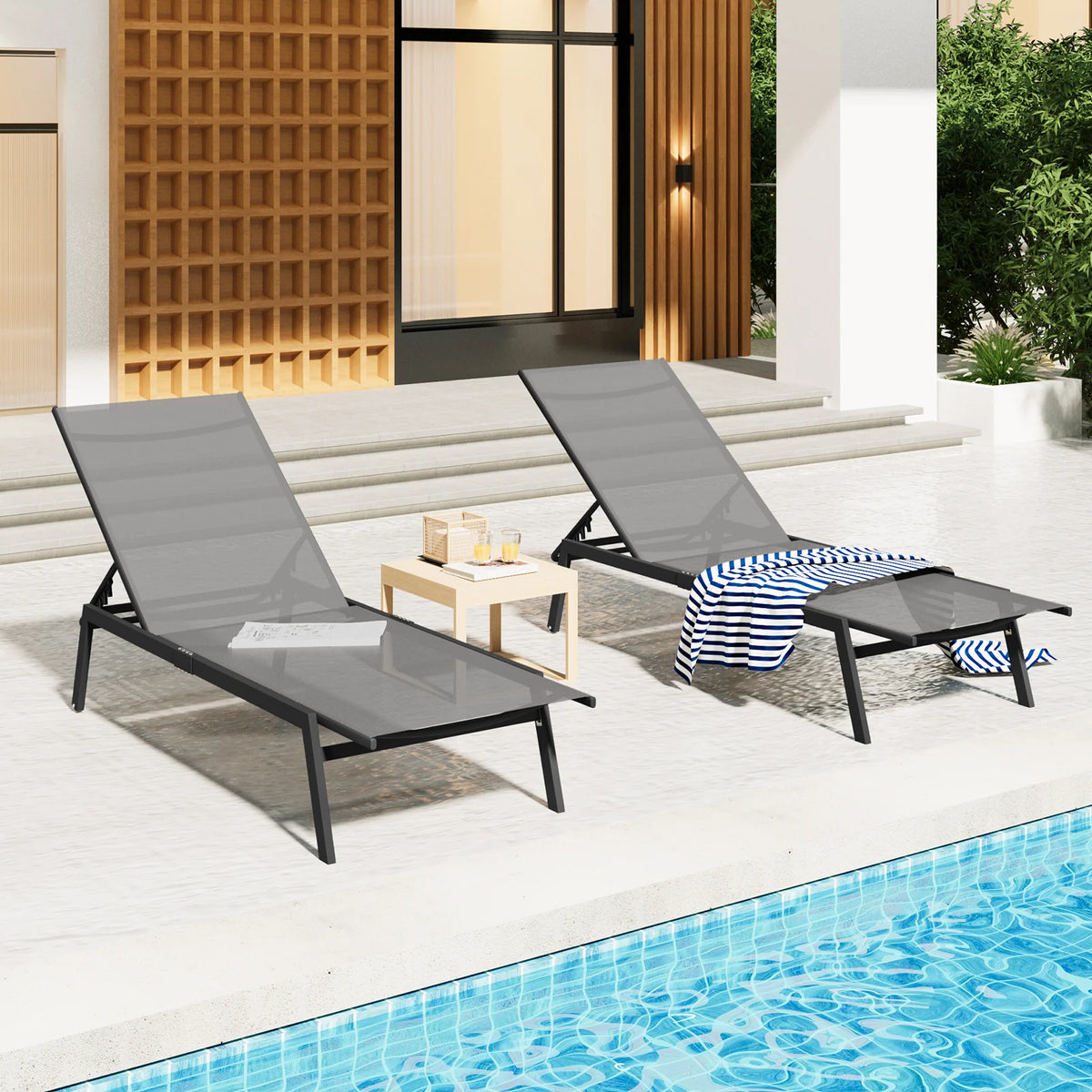 AECOJOY Patio Lounge Chairs, Outdoor Chaise Lounge with Wheels, Dark Grey, 2PCS - Product image 2