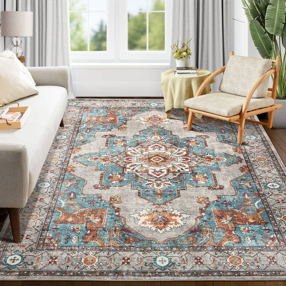 Oriannal Area Rug Living Room Rugs: 8x10 Machine Washable Large Carpet Boho Oriental Non-Slip Area Rugs for Dining Room Farmhouse Bedroom Office Home Decor,