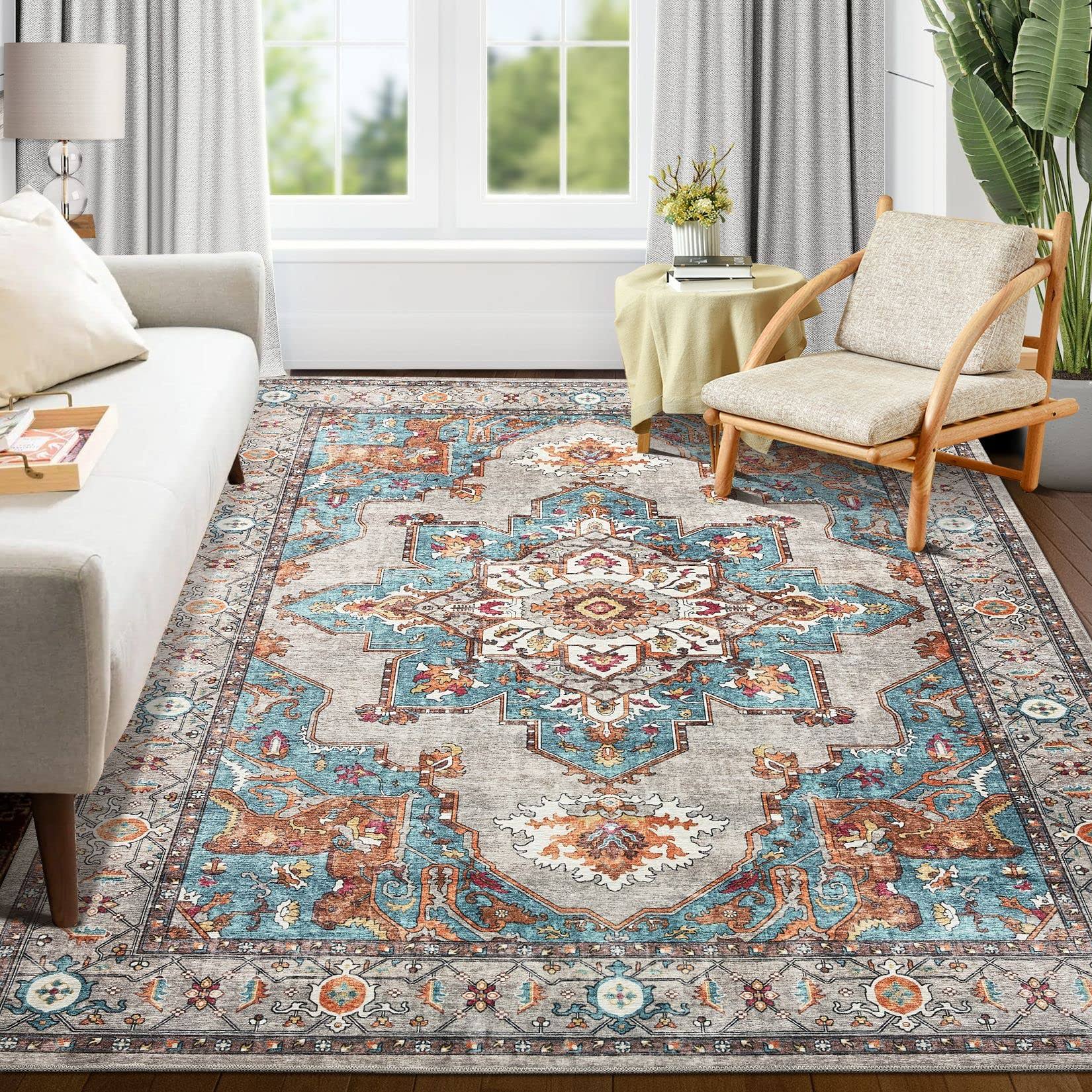 Oriannal Area Rug Living Room Rugs: 8x10 Machine Washable Large Carpet Boho Oriental Non-Slip Area Rugs for Dining Room Farmhouse Bedroom Office Home Decor,