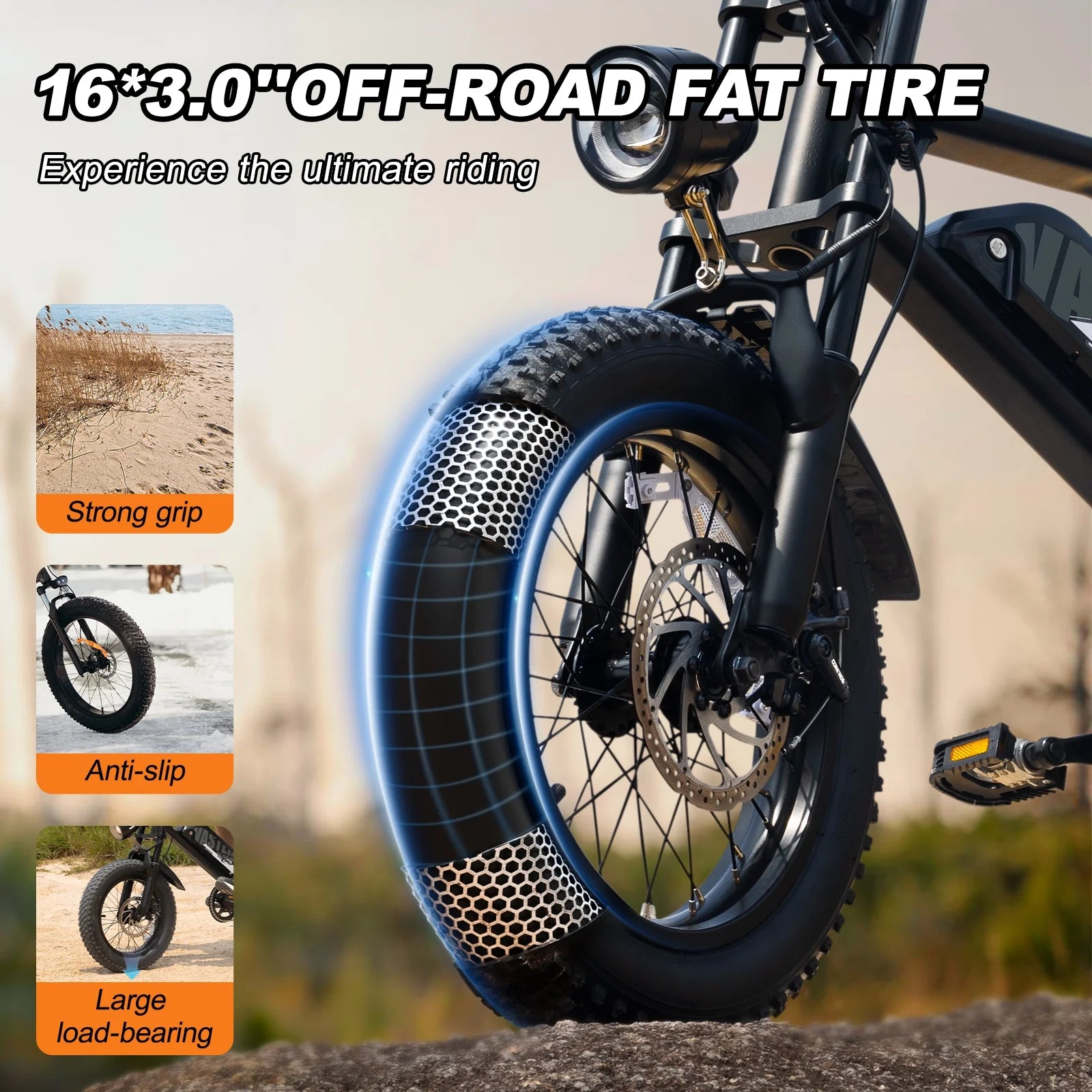 AVDL Electric Bike, 16" Fat Tire Ebike, 500W Motor, 48V 12ah Removable Battery, 4x Suspension - Product image 7