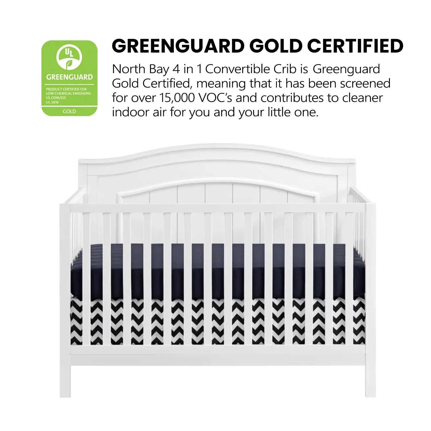 Oxford Baby North Bay 4 - in - 1 Convertible Crib, Snow White, GREENGUARD Gold Certified, Wooden Crib - Product image 9
