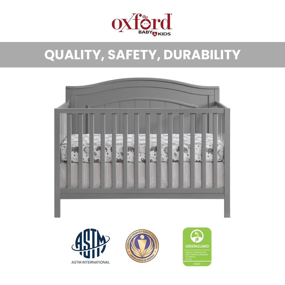 Oxford Baby North Bay 4 - in - 1 Convertible Crib, Snow White, GREENGUARD Gold Certified, Wooden Crib - Product image 20