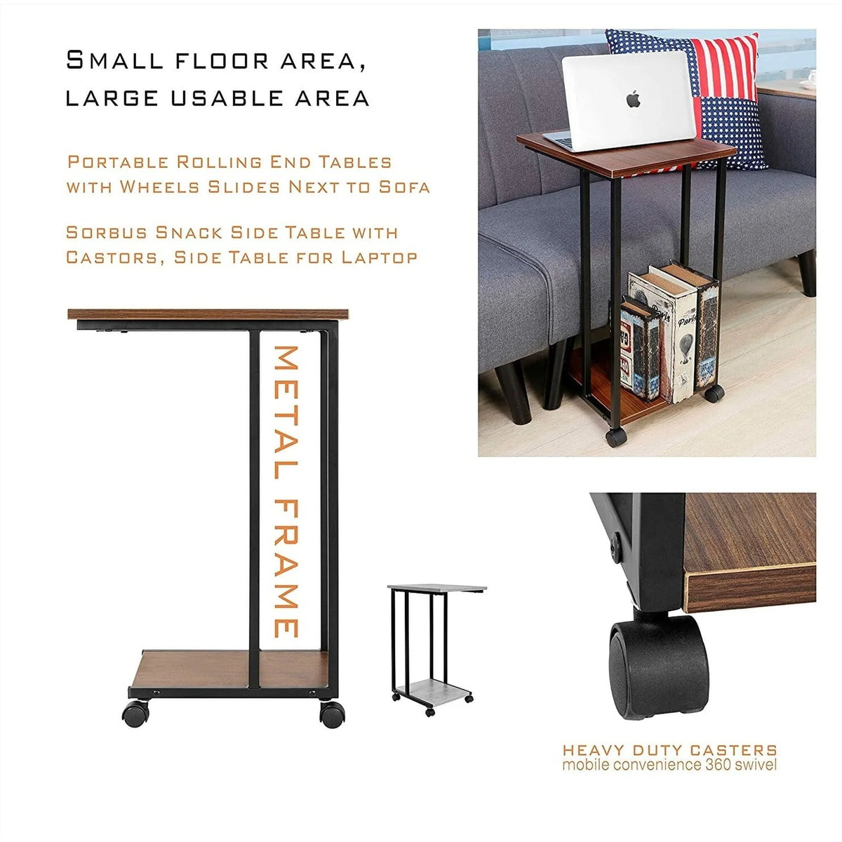 JJS Side End C Table for Sofa, Living Room Couch Table Snack Table That Slide Under for Small Spaces - Product image 5