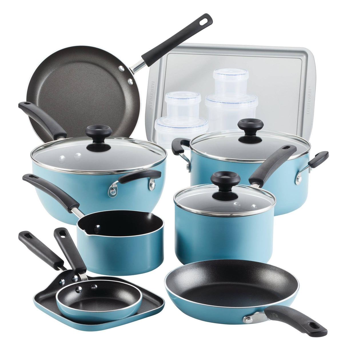 Farberware 20 PC Easy Clean Aluminum Nonstick Cookware Pots and Pans Set, Aqua - Product image 1