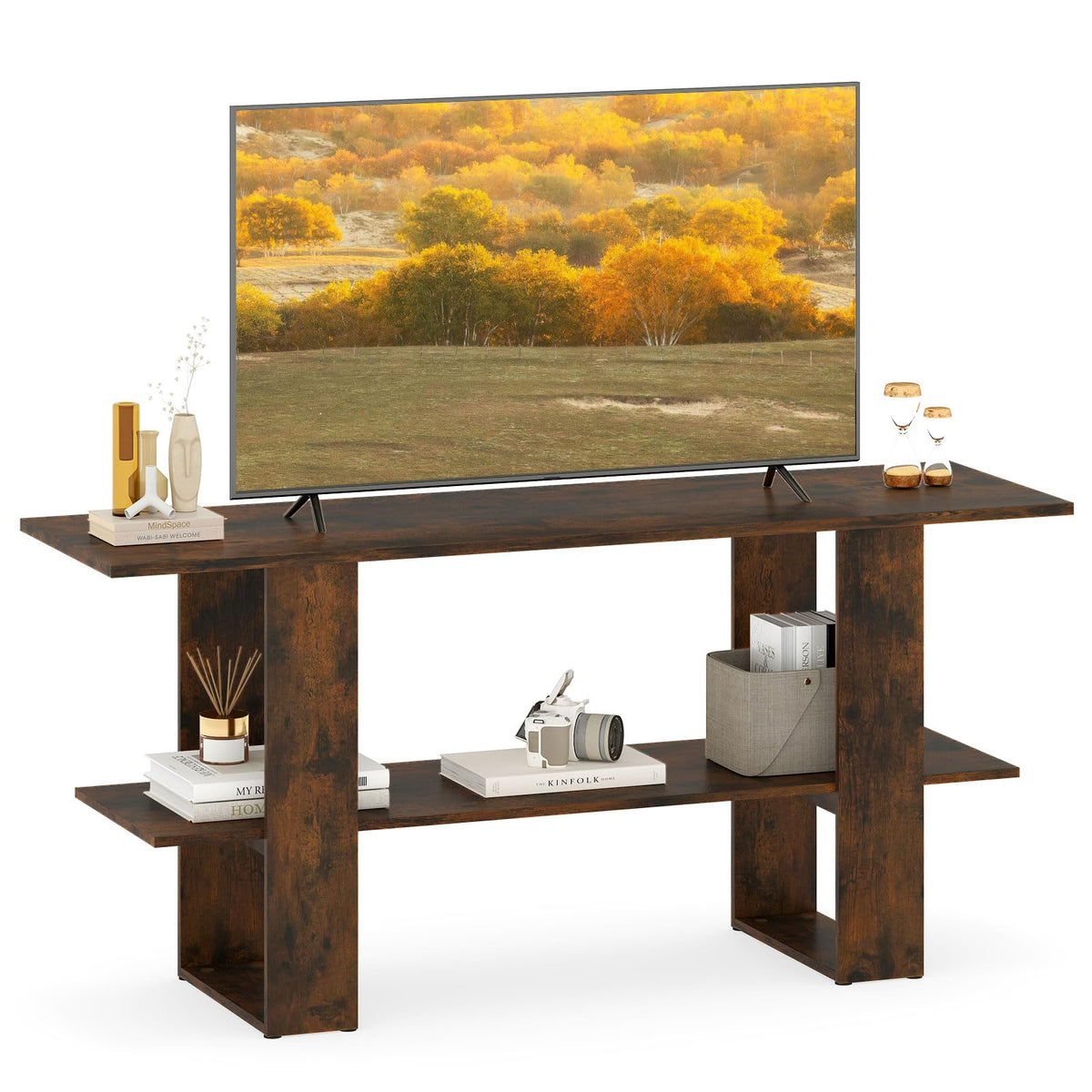 Tangkula 2-Tier TV Stand with Storage for TVs up to 55 Inch Console Table with Open Shelf - Product image 1