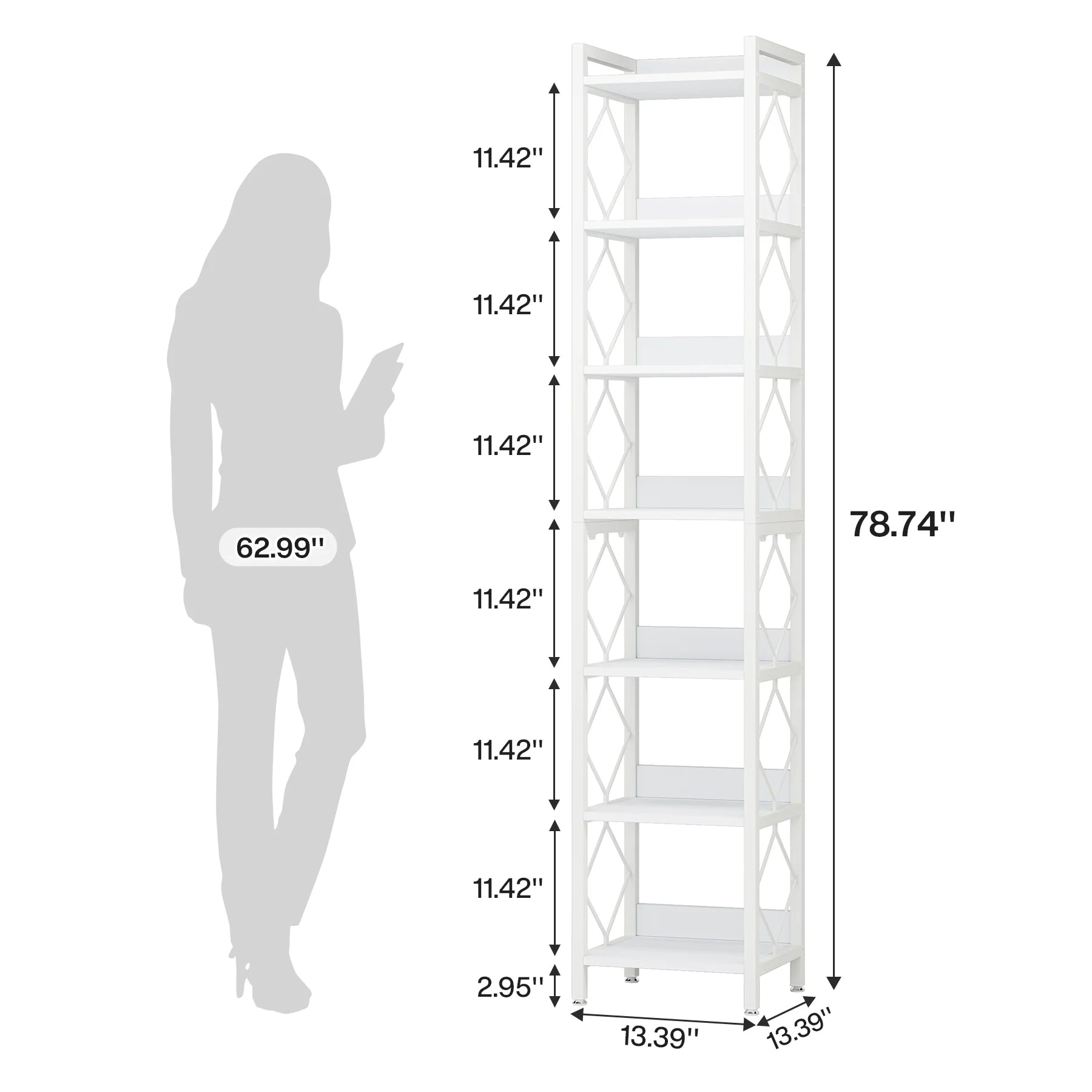 Tribesigns 78.7 in Tall Narrow Bookshelf, Freestanding 7 - Tier Bookcase, Skinny Corner Storage Organizer for Home Office
