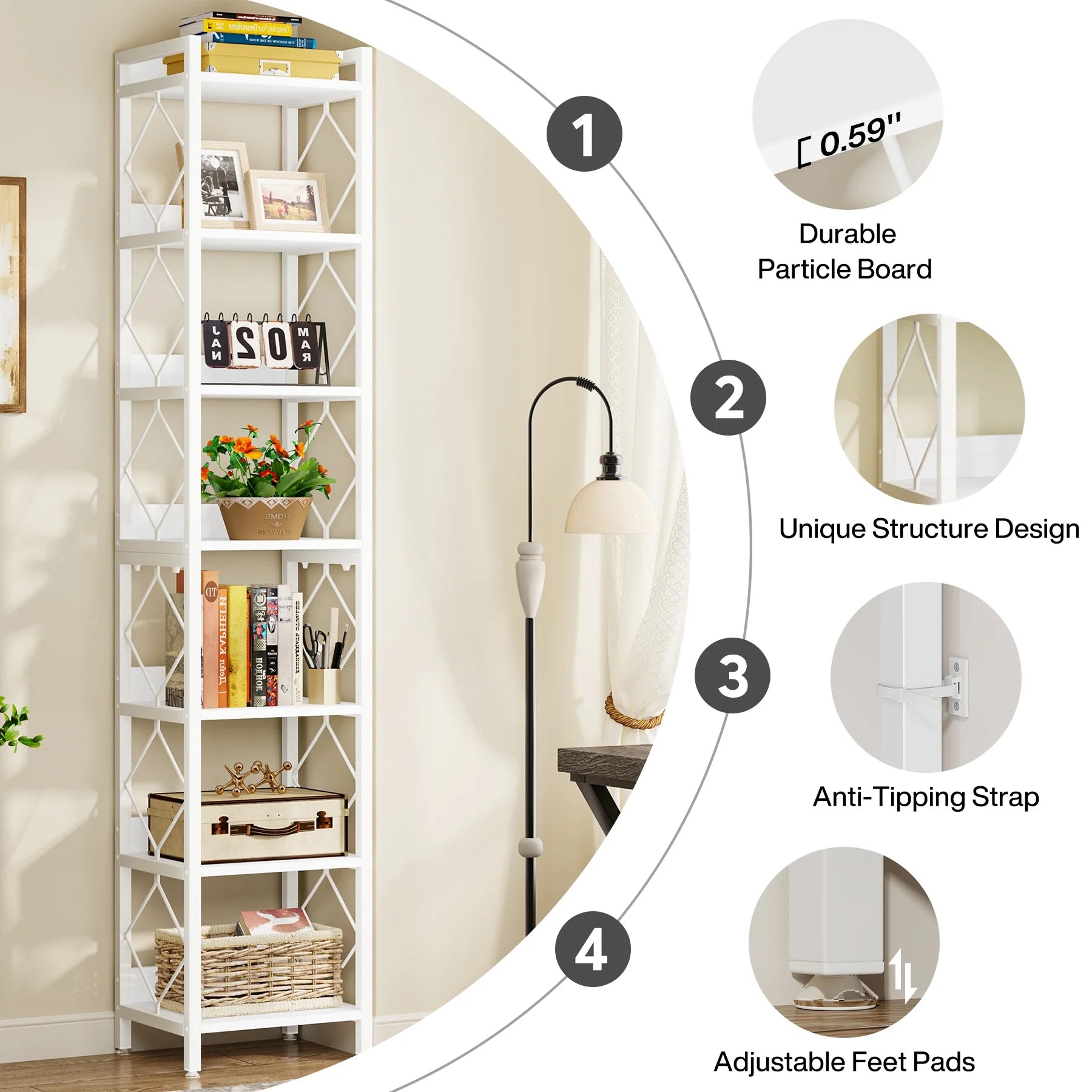 Tribesigns 78.7 in Tall Narrow Bookshelf, Freestanding 7 - Tier Bookcase, Skinny Corner Storage Organizer for Home Office