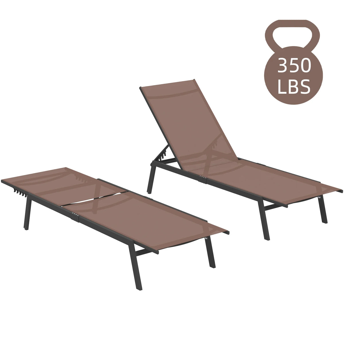 AECOJOY Patio Lounge Chairs, Outdoor Chaise Lounge with Wheels, Brown, 2PCS - Product image 1