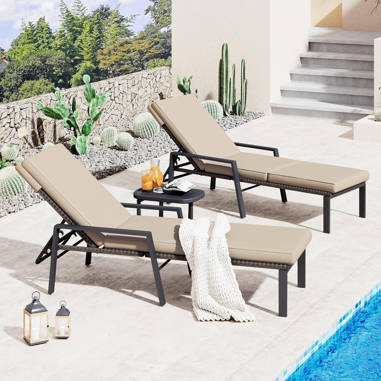 AECOJOY Chaise Lounge Chairs for Outside Set of 2, Adjustable Wicker PE Rattan Patio Pool Recliner Chair - Product image 9