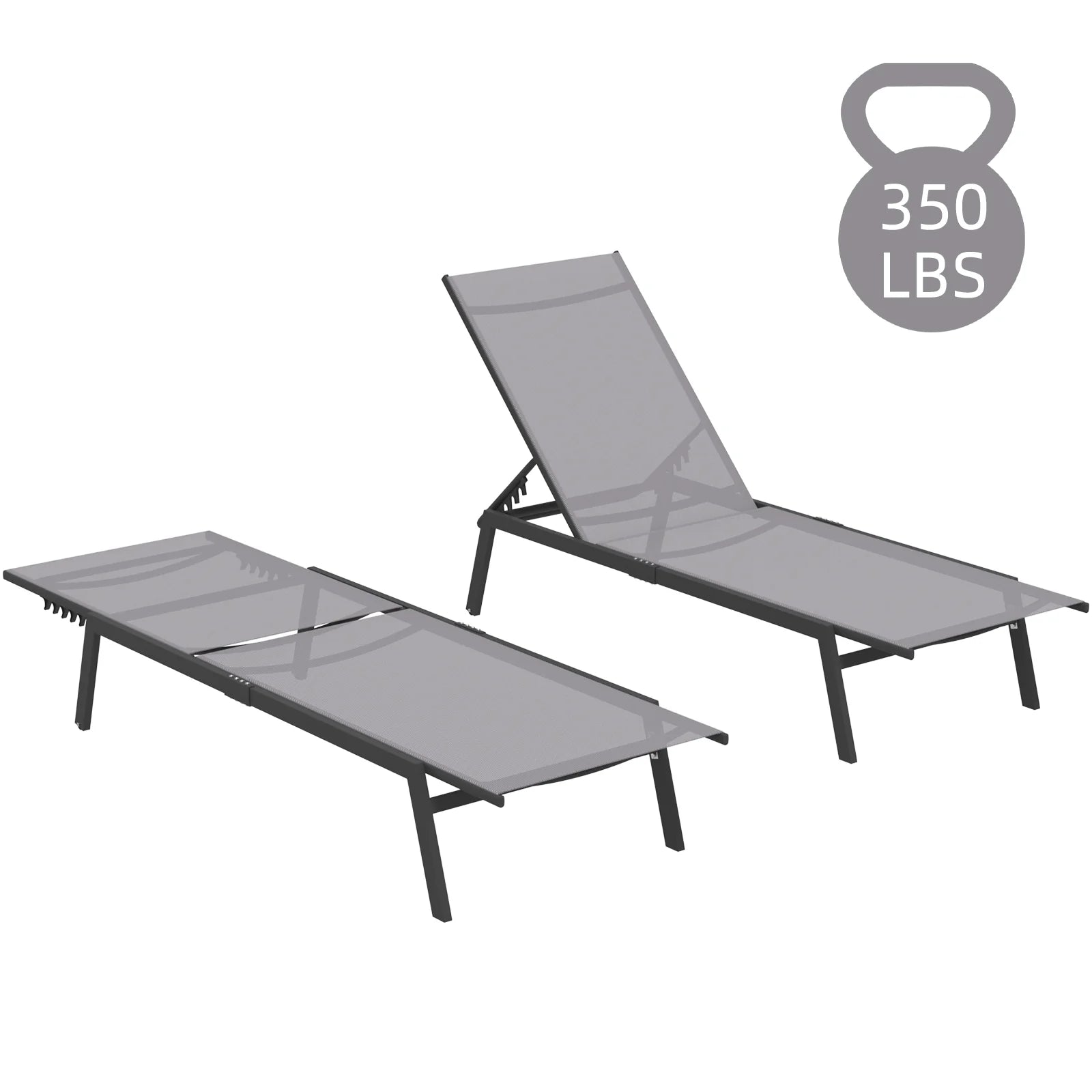AECOJOY Patio Lounge Chairs, Outdoor Chaise Lounge with Wheels, Dark Grey, 2PCS - Product image 1