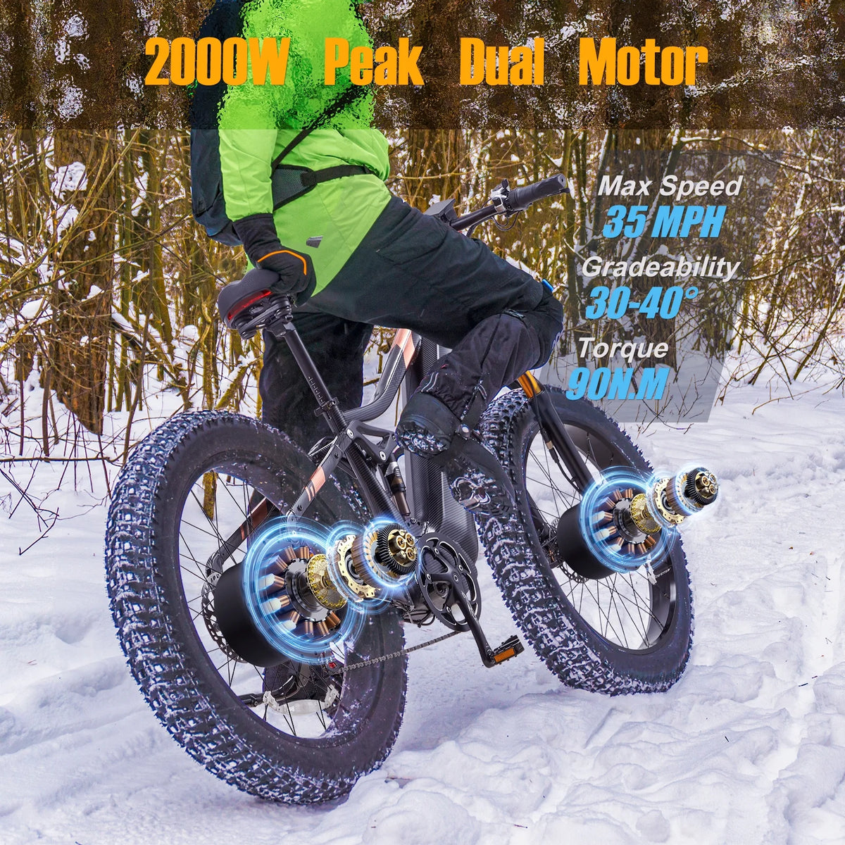 Dual Motors AWD 2000W Electric Bike for Adult 26'', UL2849 48V 60AH Removable Battery E - Product image 2