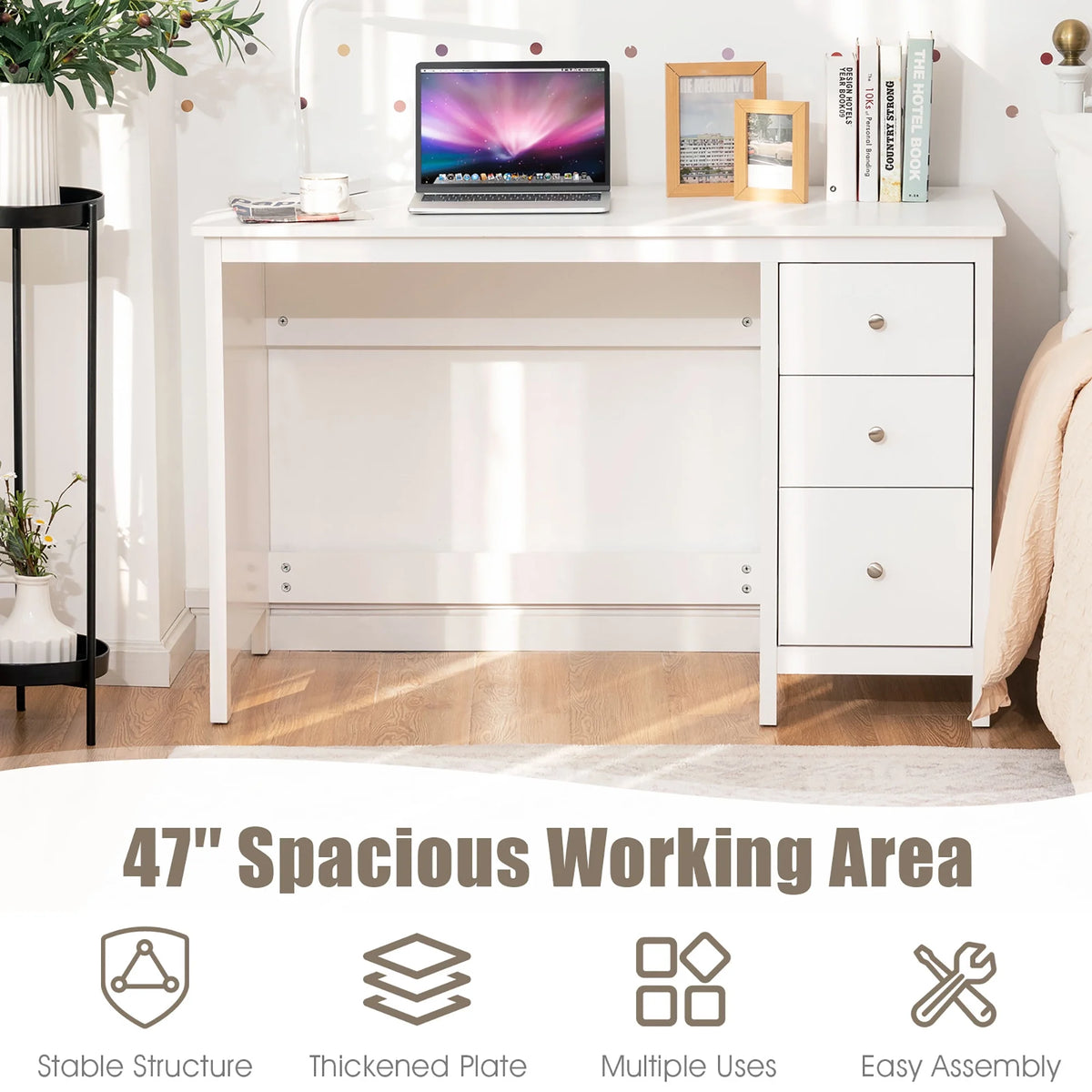 Computer Desk Study Writing Desk Home Office Workstation with 3 Drawers Black