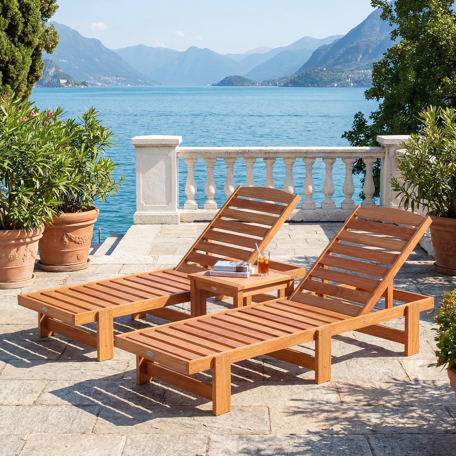 Tangkula Solid Wood Patio Chaise Lounge with 5-Level Adjustable Backrest (1/2) - Product image 4