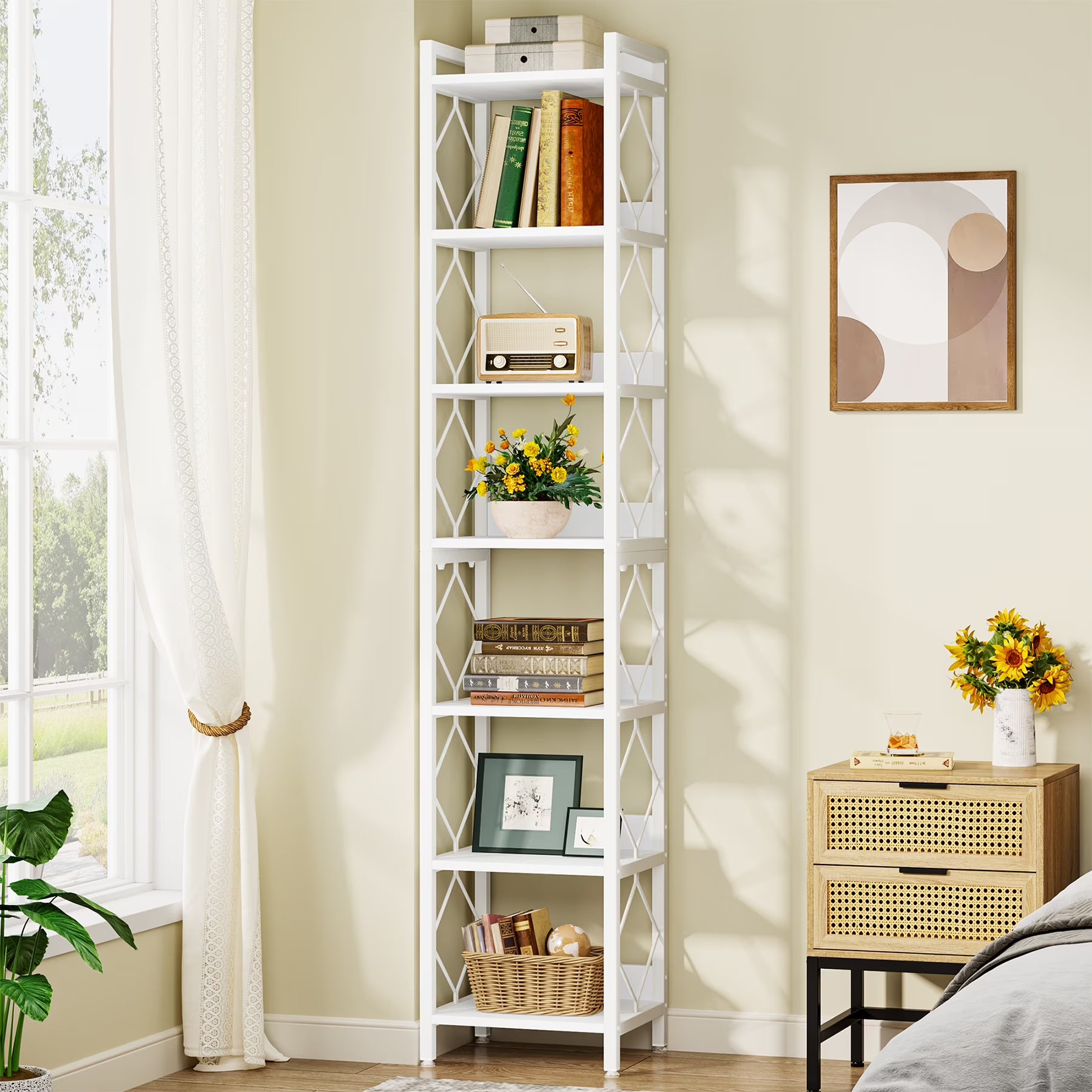 Tribesigns 78.7 in Tall Narrow Bookshelf, Freestanding 7 - Tier Bookcase, Skinny Corner Storage Organizer for Home Office