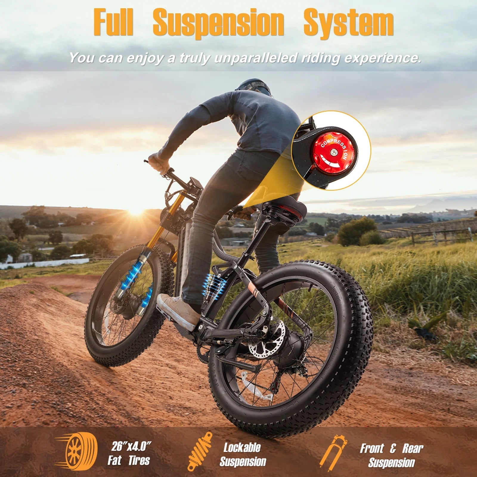 Dual Motors AWD 2000W Electric Bike for Adult 26'', UL2849 48V 60AH Removable Battery E - Product image 4